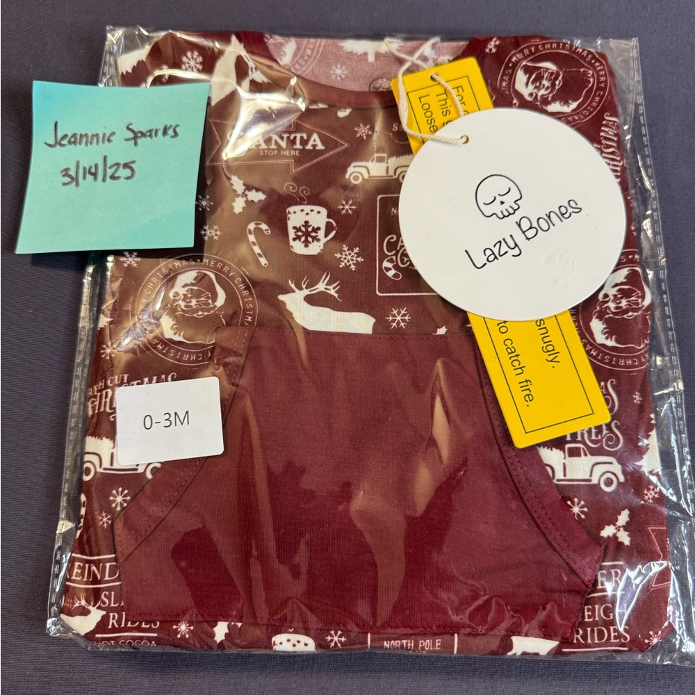 Lazy Bones Christmas Red Baby pajama one‎ piece Bamboo size 0-3 months